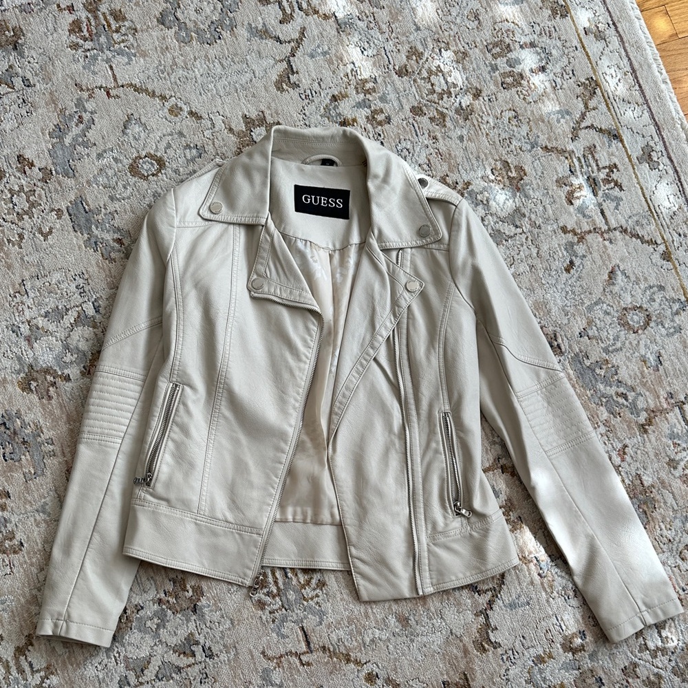 Guess Women's Off-White Leather Jacket